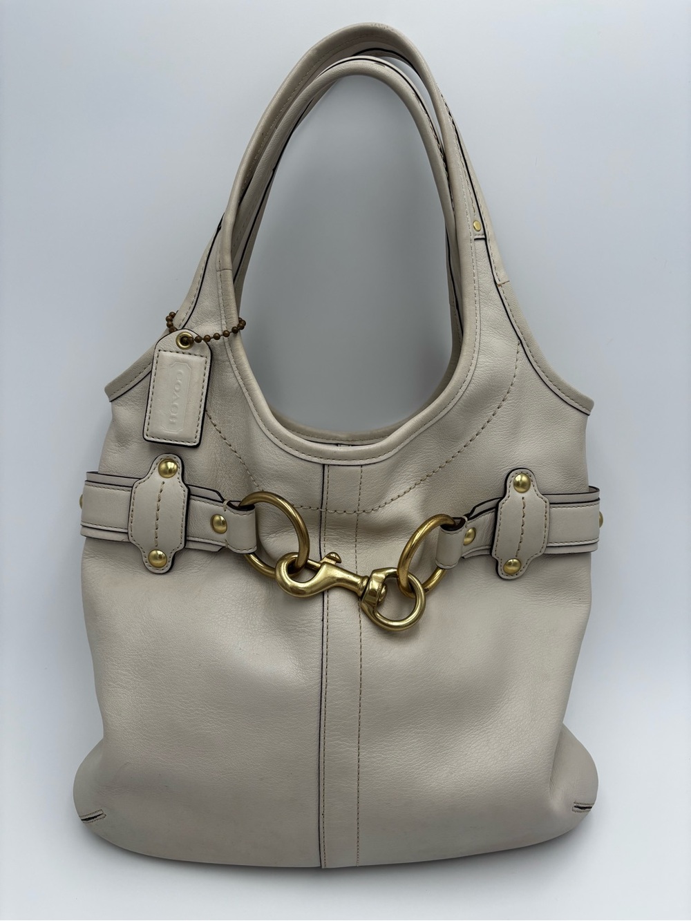 Coach Y2K Belted Ergo Cream Leather Hobo Shoulder Bag